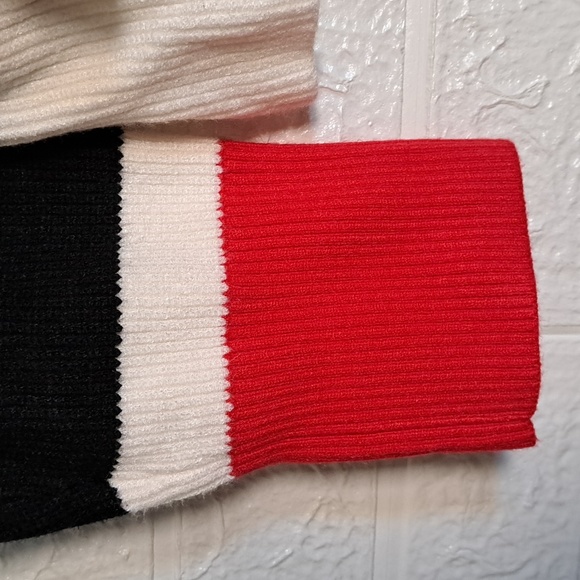 Nautica Striped V Neck Sweater Black White Red - Picture 8 of 10